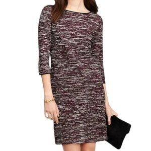 Ann Taylor Factory Size Large Tweed 3/4 Sleeves Shift Sweater Dress Back…
